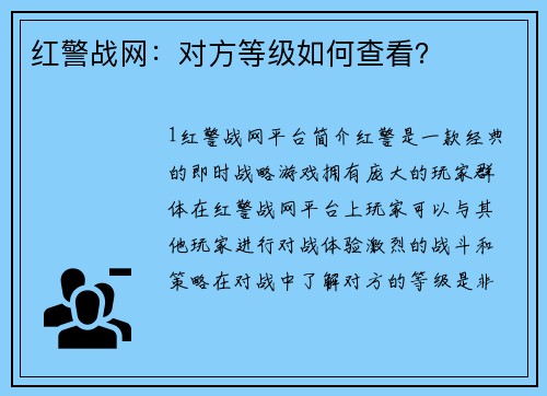 红警战网：对方等级如何查看？